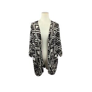 Chicos Womens Open Front Cardigan Jacket Size 3 Black & White Diamond Print